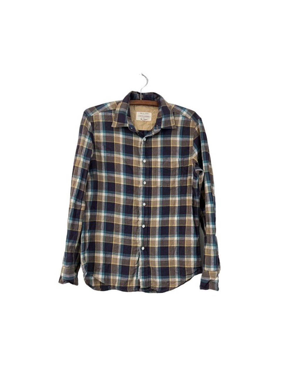 Rag & Bone Mens Purple Tan Teal Plaid Flannel Long Sleeve Button Shirt Size S